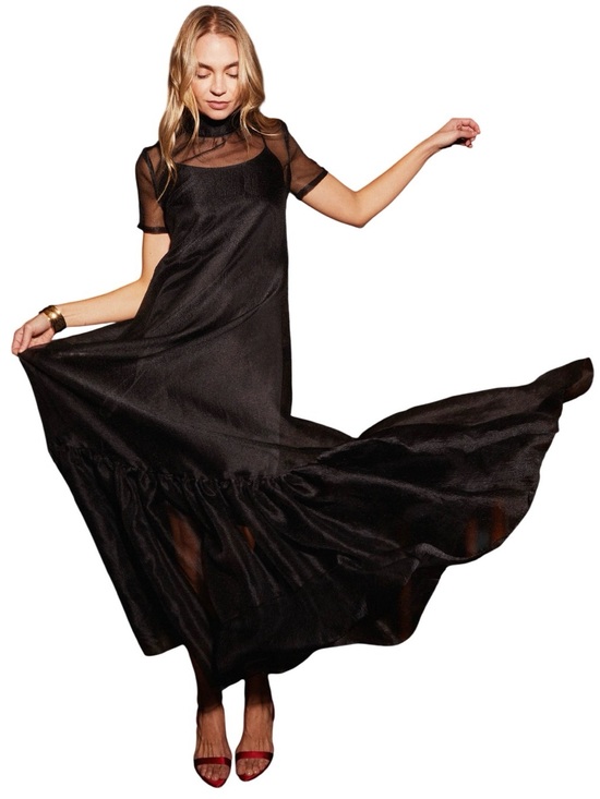 Caara Dresses & Skirts - NEW Few Moda Caara Black Melody Sheer Organza Overlay Maxi Dress Back Bow